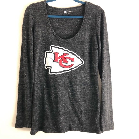 NFL Tops - NFL Kansas City Chiefs Long Sleeve Logo Gray Burnout size Small